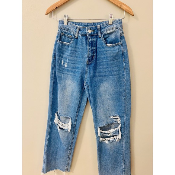 SHEIN Crop Jeans Women Distressed High Waisted 4 - Picture 11 of 15
